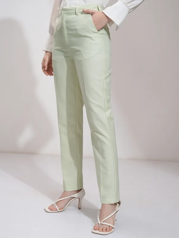 Tokyo Talkies Women Green Solid Regular Fit Formal Trousers