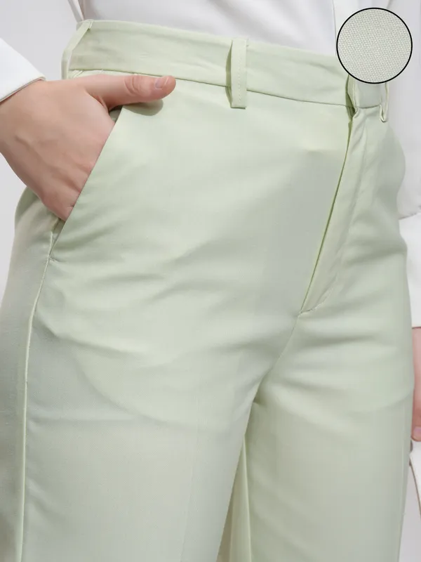 Tokyo Talkies Women Green Solid Regular Fit Formal Trousers