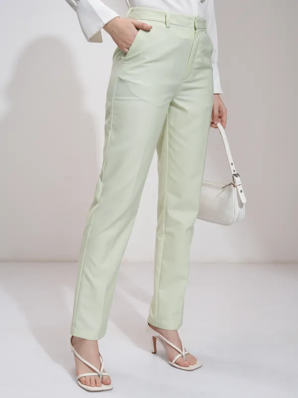 Tokyo Talkies Women Green Solid Regular Fit Formal Trousers