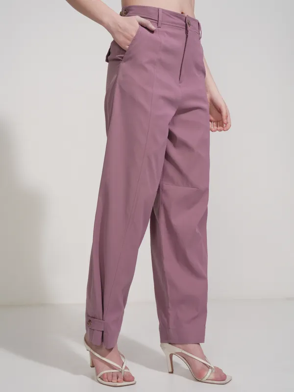 Tokyo Talkies Women Pink Solid Regular Fit Casual Trouser