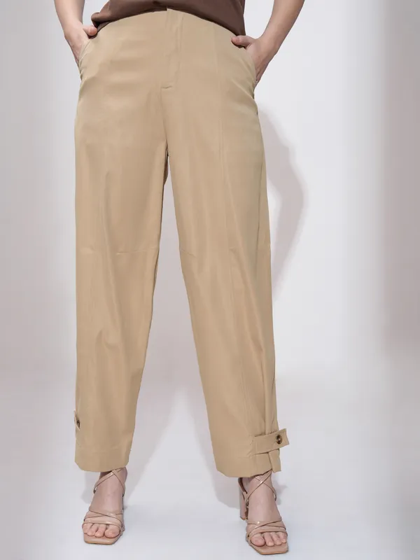 Tokyo Talkies Women Brown Straight Fit Solid Formal Trousers