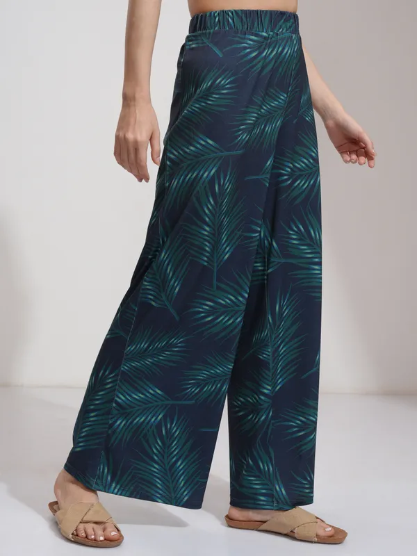 Tokyo Talkies Women Blue Printed Flared Casual Trousers