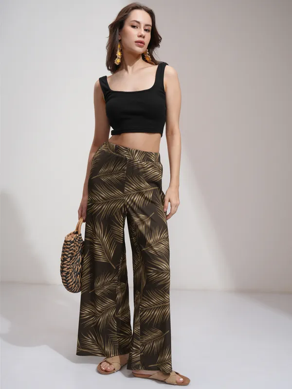 Tokyo Talkies Women Brown Printed Flared Casual Trousers