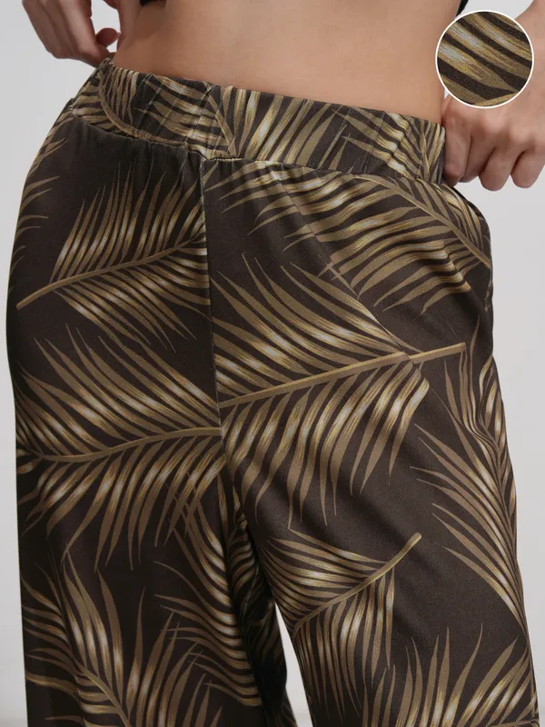 Tokyo Talkies Women Brown Printed Flared Casual Trousers