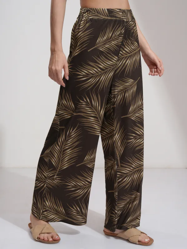 Tokyo Talkies Women Brown Printed Flared Casual Trousers