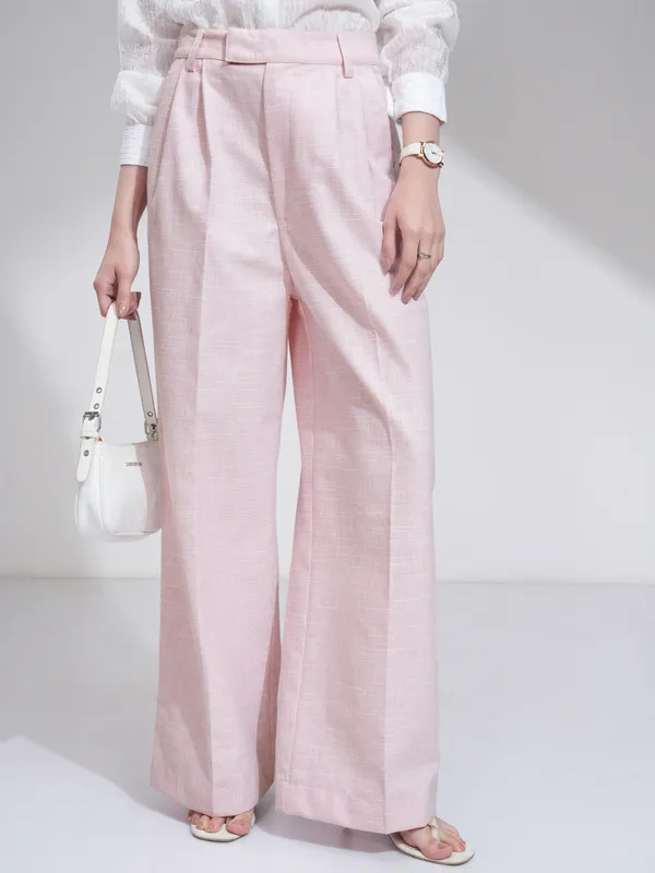 Tokyo Talkies Women Pink Solid Flared Casual Trouser