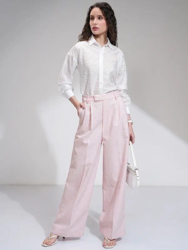 Tokyo Talkies Women Pink Solid Flared Casual Trouser