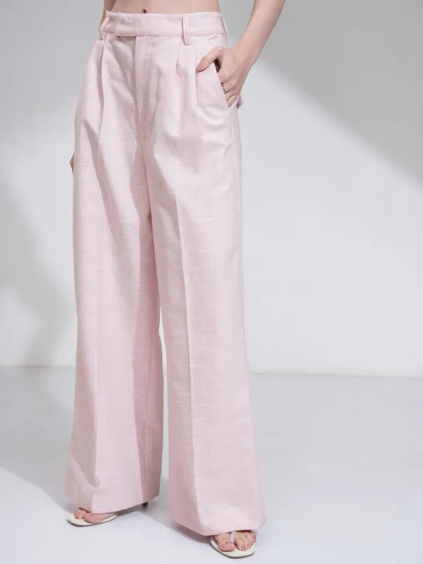 Tokyo Talkies Women Pink Solid Flared Casual Trouser