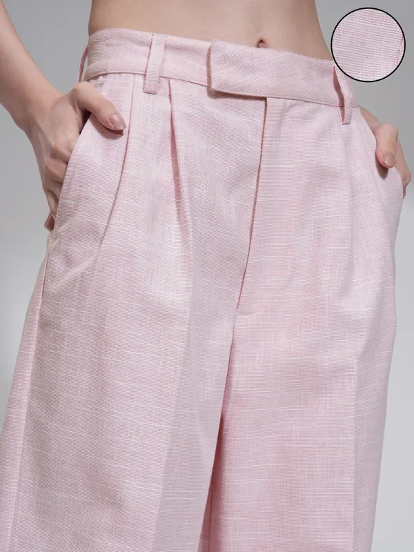 Tokyo Talkies Women Pink Solid Flared Casual Trouser