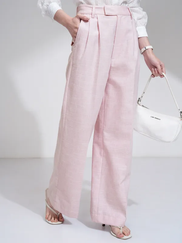 Tokyo Talkies Women Pink Solid Flared Casual Trouser