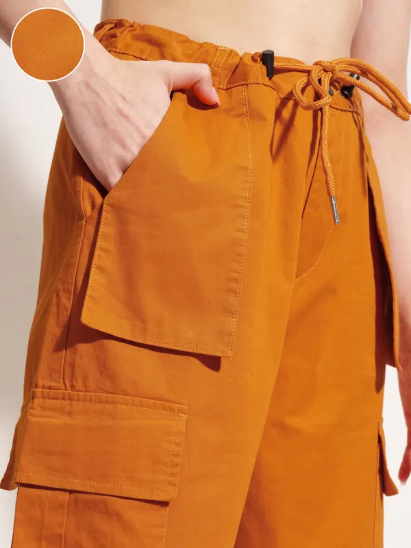 Tokyo Talkies Women Rust Solid Straight Fit Cargos