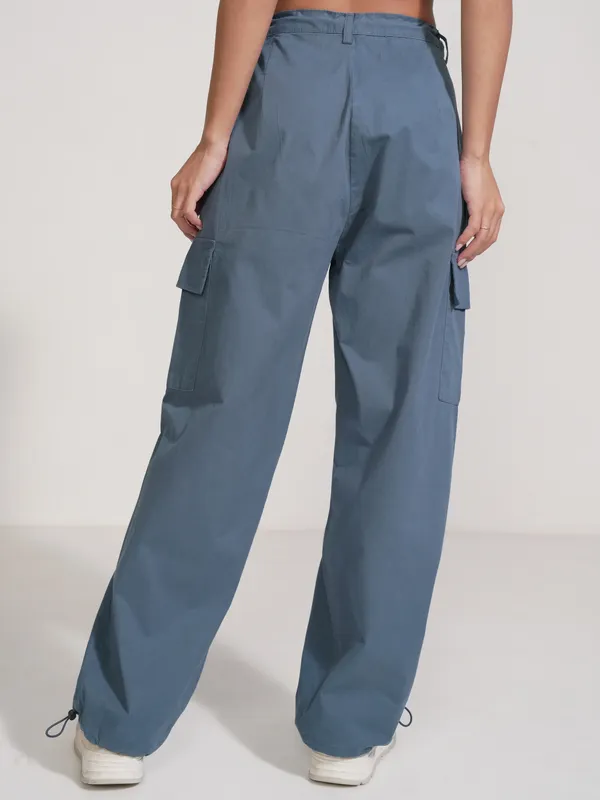Tokyo Talkies Women Blue Solid Straight Fit Cargos