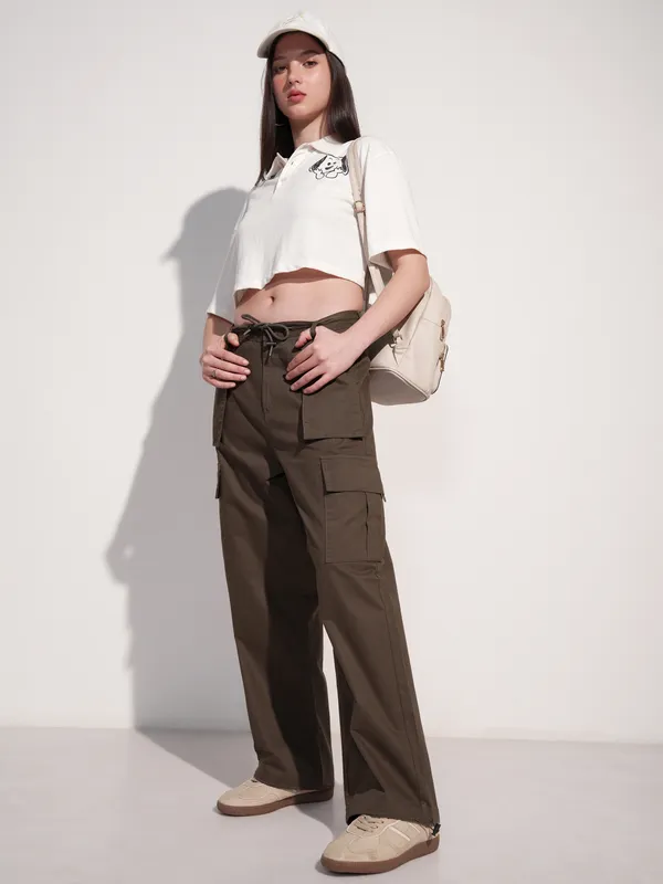 Tokyo Talkies Women Brown Solid Straight Fit Cargos