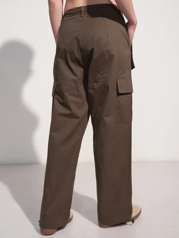 Tokyo Talkies Women Brown Solid Straight Fit Cargos