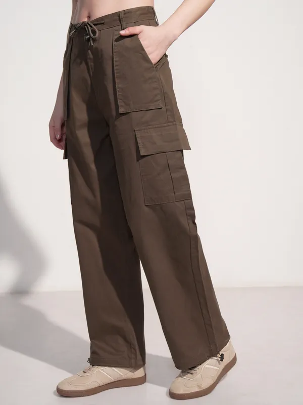 Tokyo Talkies Women Brown Solid Straight Fit Cargos