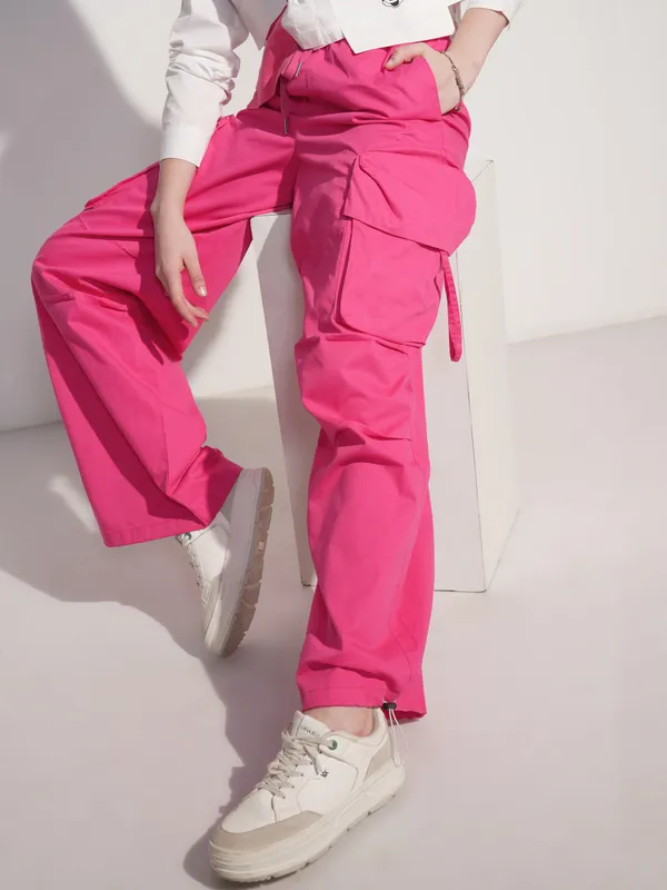Tokyo Talkies Women Pink Solid Straight Fit Joggers