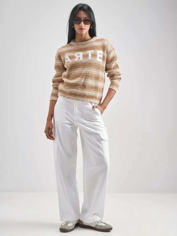 Street By Tokyo Talkies Women White Solid Straight Fit Cargos