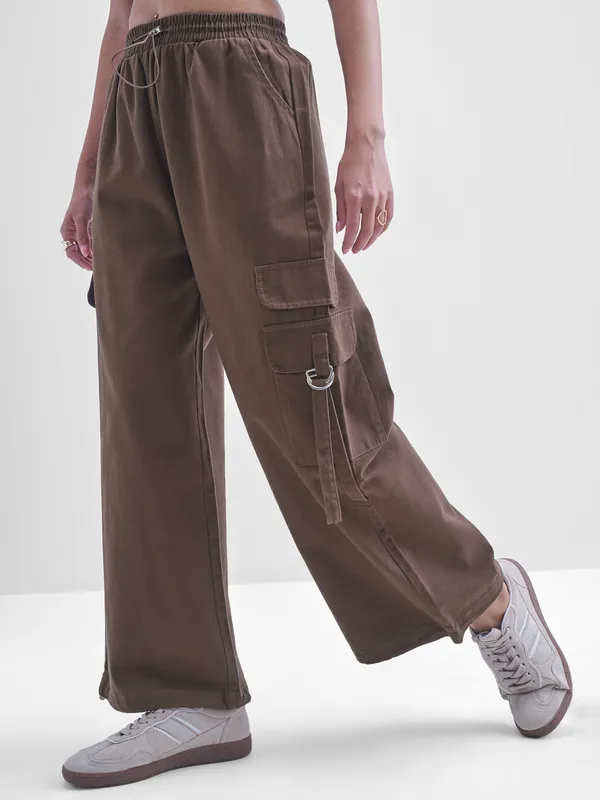 Tokyo Talkies Women Brown Solid Straight Fit Cargos