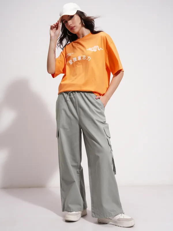 Tokyo Talkies Women Grey Solid Straight Fit Cargos