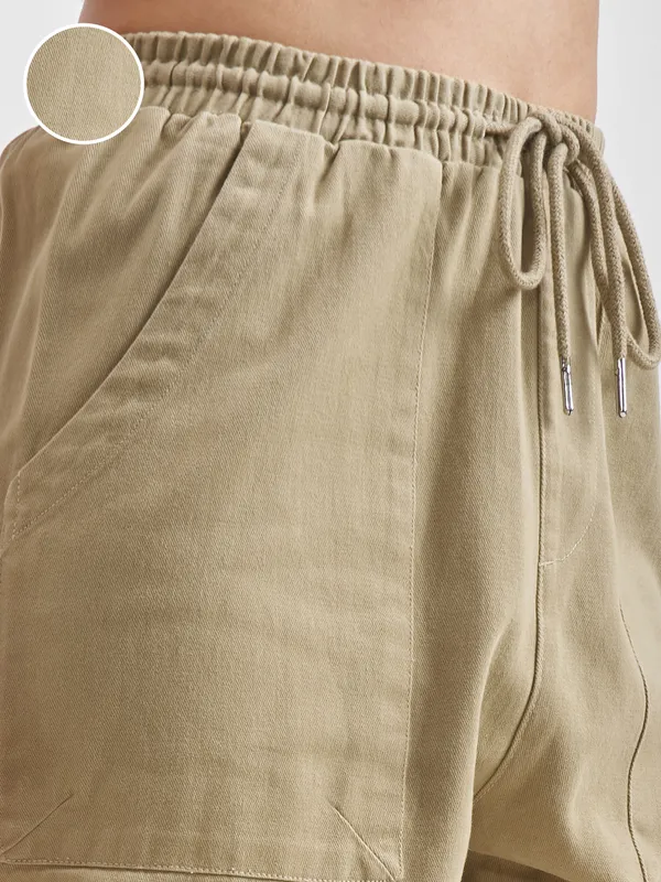 Street By Tokyo Talkies Women Beige Solid Regular Fit Cargos