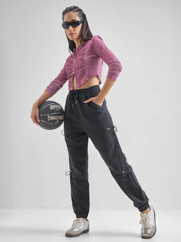 Street By Tokyo Talkies Women Black Solid Regular Fit Cargos