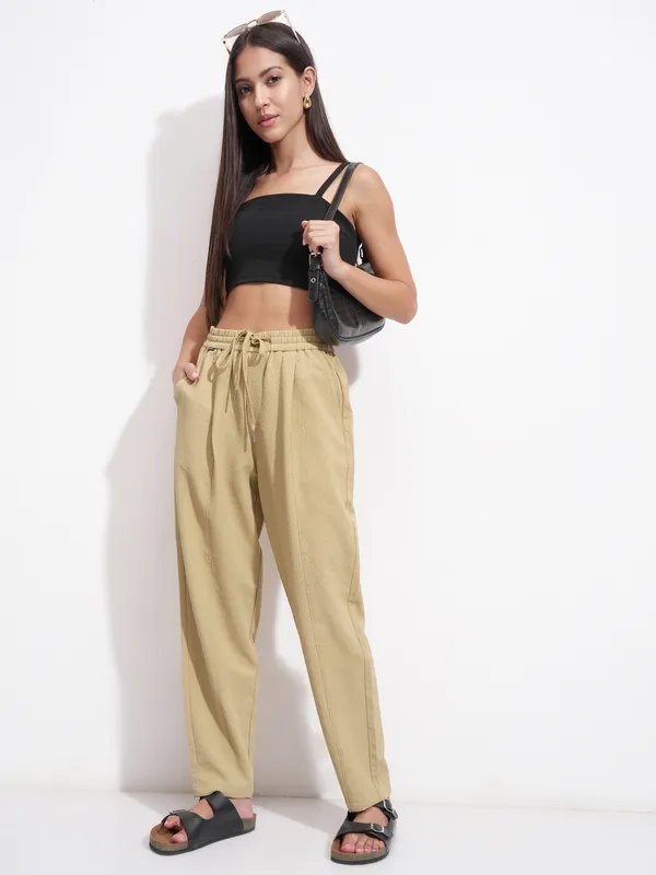 Tokyo Talkies Women Brown SOlid Regular Fit Casual Trouser