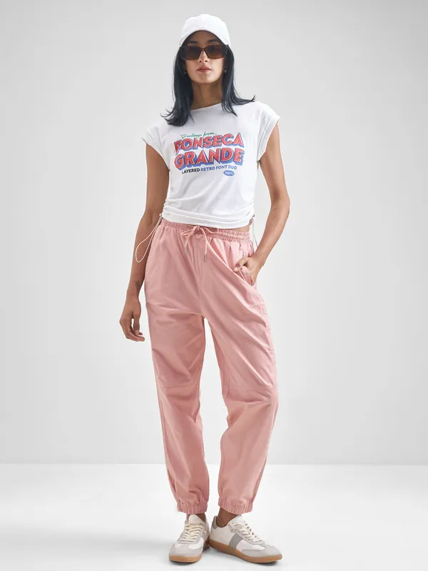 Street By Tokyo Talkies Women Pink Solid Regular Fit Regular Jogger