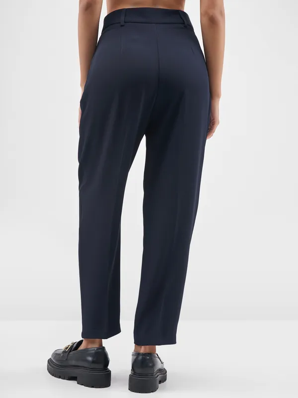 Chic By Tokyo Talkies Women Navy Blue Solid Tapered Fit Regular Trouser