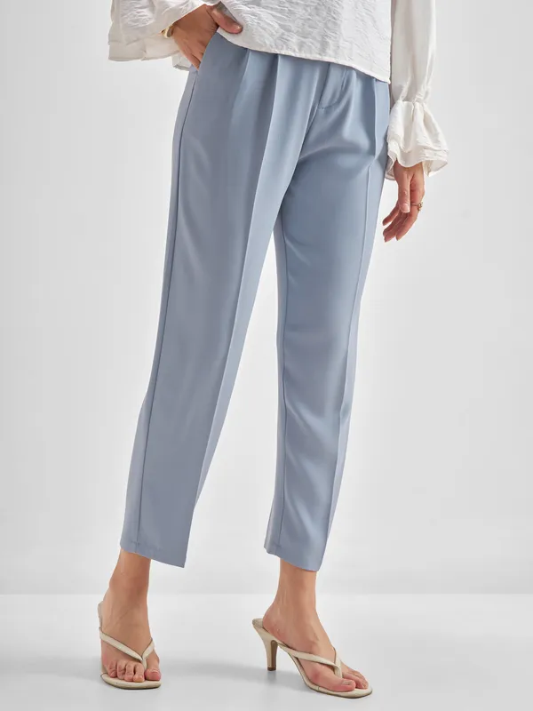 Chic By Tokyo Talkies Women Blue Solid Tapered Fit Regular Trouser