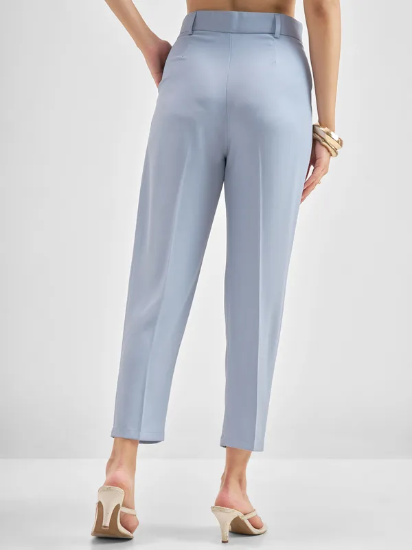 Chic By Tokyo Talkies Women Blue Solid Tapered Fit Regular Trouser