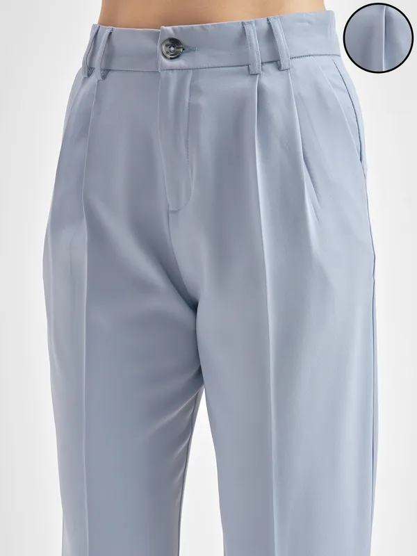 Chic By Tokyo Talkies Women Blue Solid Tapered Fit Regular Trouser