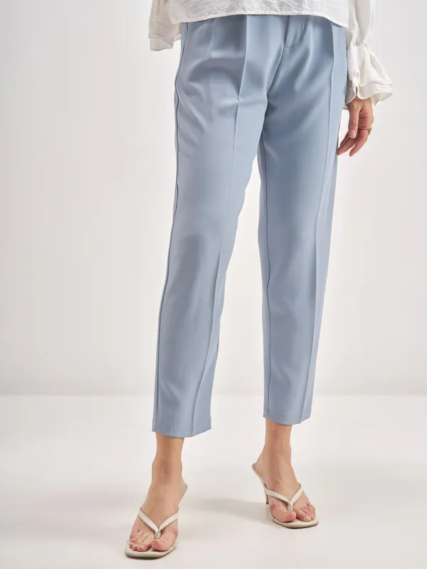 Chic By Tokyo Talkies Women Blue Solid Tapered Fit Regular Trouser