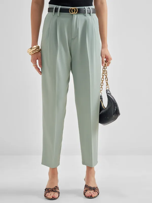 Tokyo Talkies Women Blue Solid Tapered Fit Regular Trouser