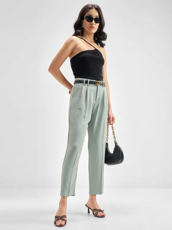 Tokyo Talkies Women Blue Solid Tapered Fit Regular Trouser