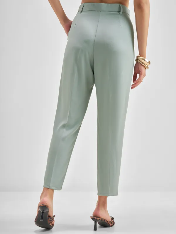 Tokyo Talkies Women Blue Solid Tapered Fit Regular Trouser