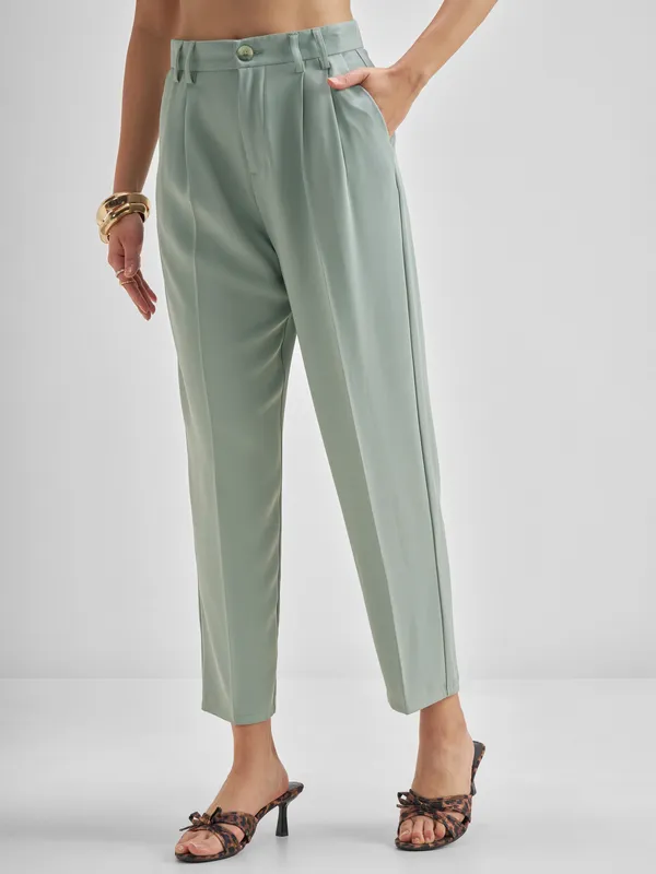 Tokyo Talkies Women Blue Solid Tapered Fit Regular Trouser