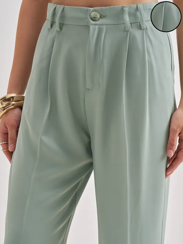 Tokyo Talkies Women Blue Solid Tapered Fit Regular Trouser