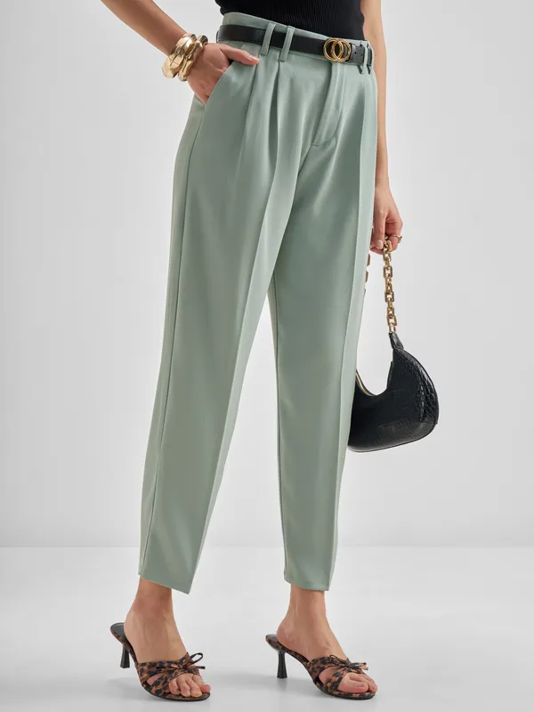 Tokyo Talkies Women Blue Solid Tapered Fit Regular Trouser