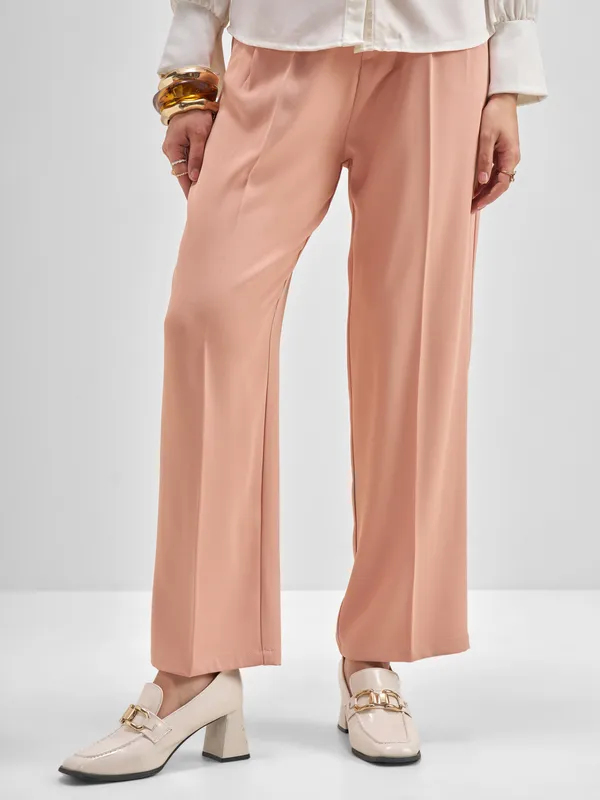 Tokyo Talkies Women Pink Solid Straight Fit Formal Trouser