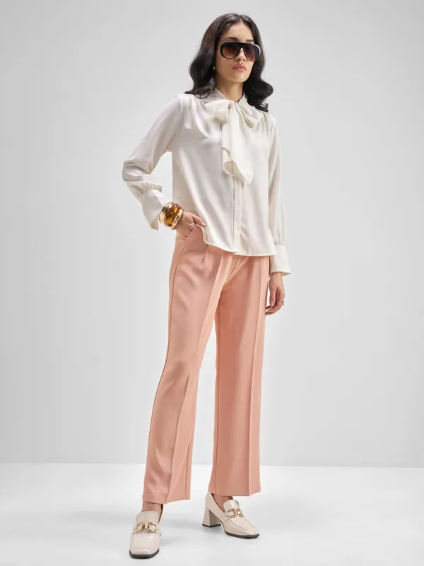 Tokyo Talkies Women Pink Solid Straight Fit Formal Trouser