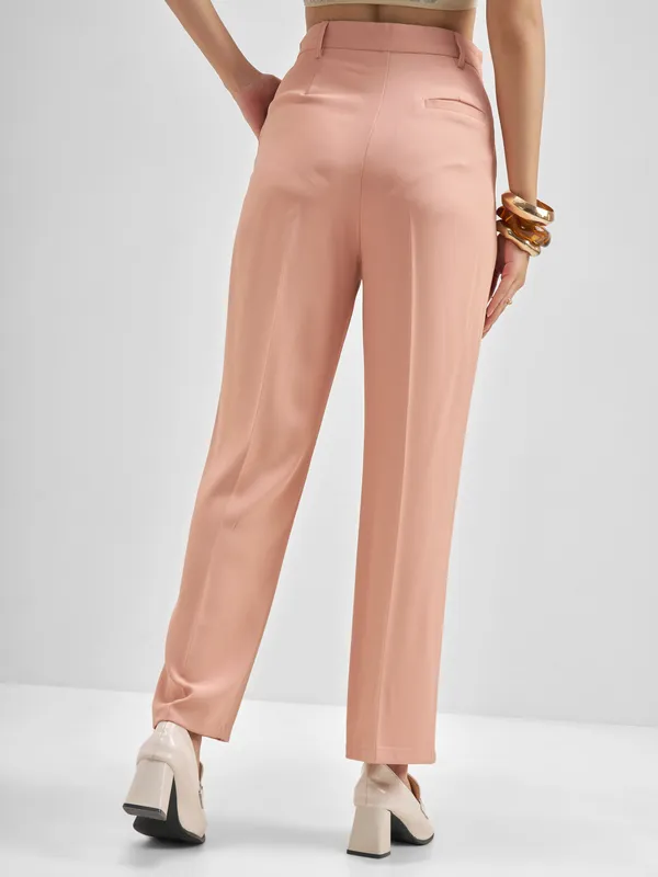 Tokyo Talkies Women Pink Solid Straight Fit Formal Trouser