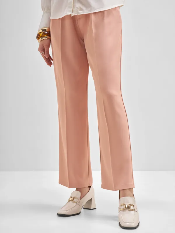 Tokyo Talkies Women Pink Solid Straight Fit Formal Trouser