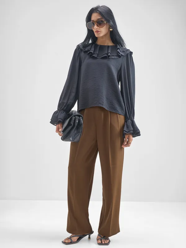 Chic By Tokyo Talkies Women Brown Solid Loose Fit Trouser