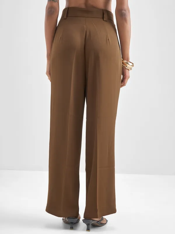 Chic By Tokyo Talkies Women Brown Solid Loose Fit Trouser