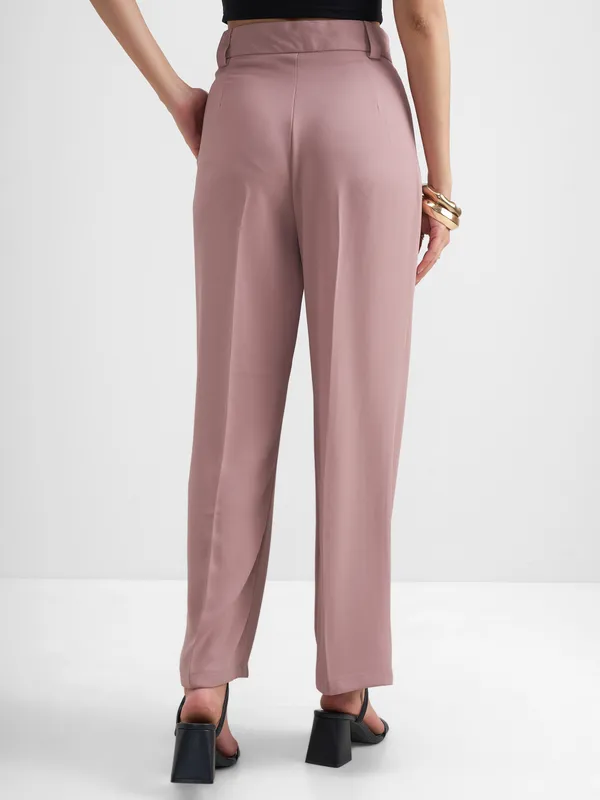 Tokyo Talkies Women Pink Solid Straight Fit Formal Trouser