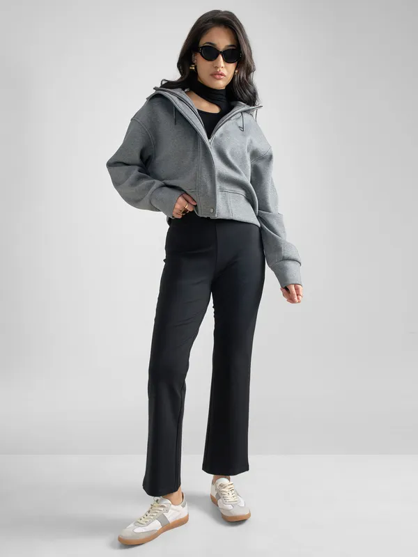 Tokyo Talkies Women Black Solid Bootcut Regular Trouser