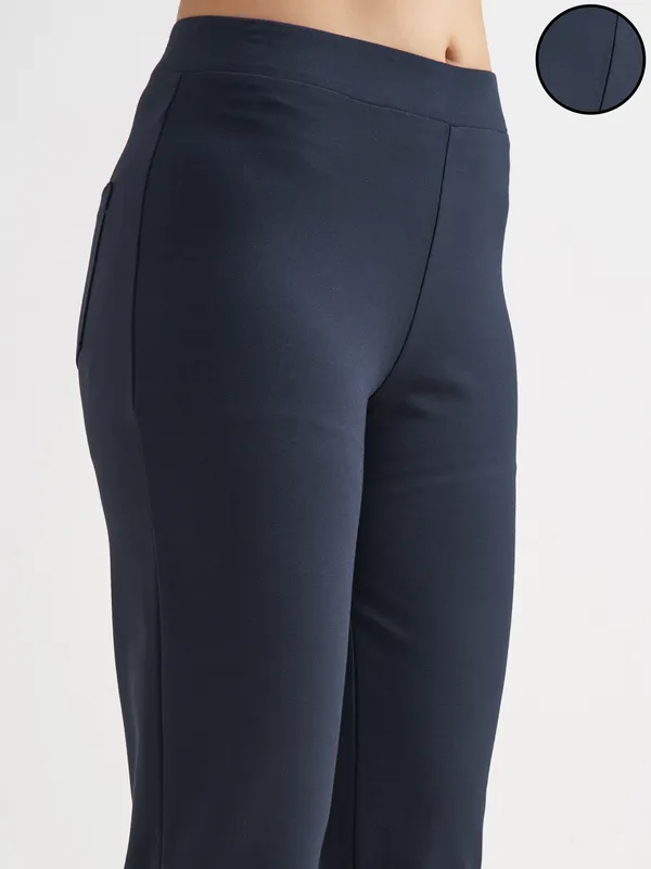 Tokyo Talkies Women Navy Blue Solid Bootcut Regular Trouser