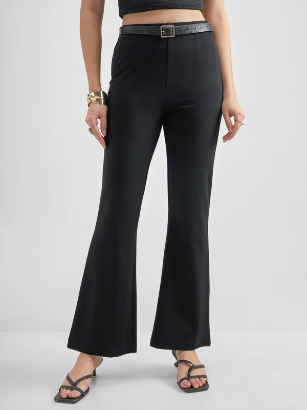 Tokyo Talkies Women Black Solid Bootcut Regular Trouser