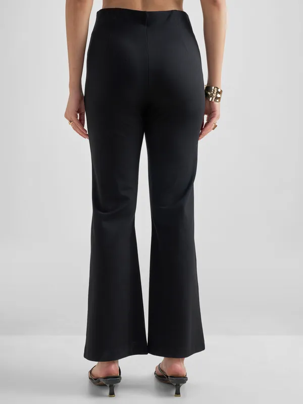Tokyo Talkies Women Black Solid Bootcut Regular Trouser
