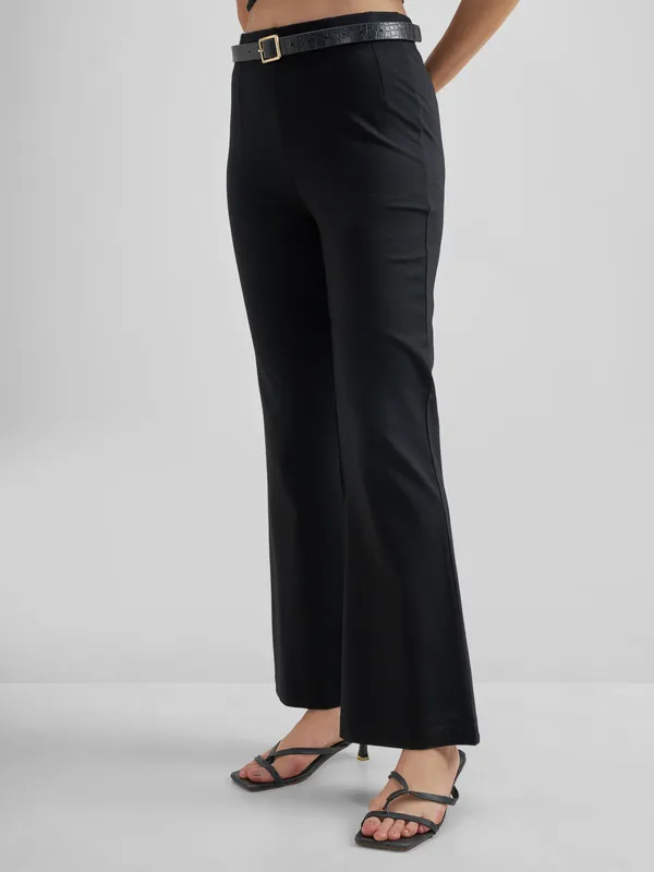 Tokyo Talkies Women Black Solid Bootcut Regular Trouser